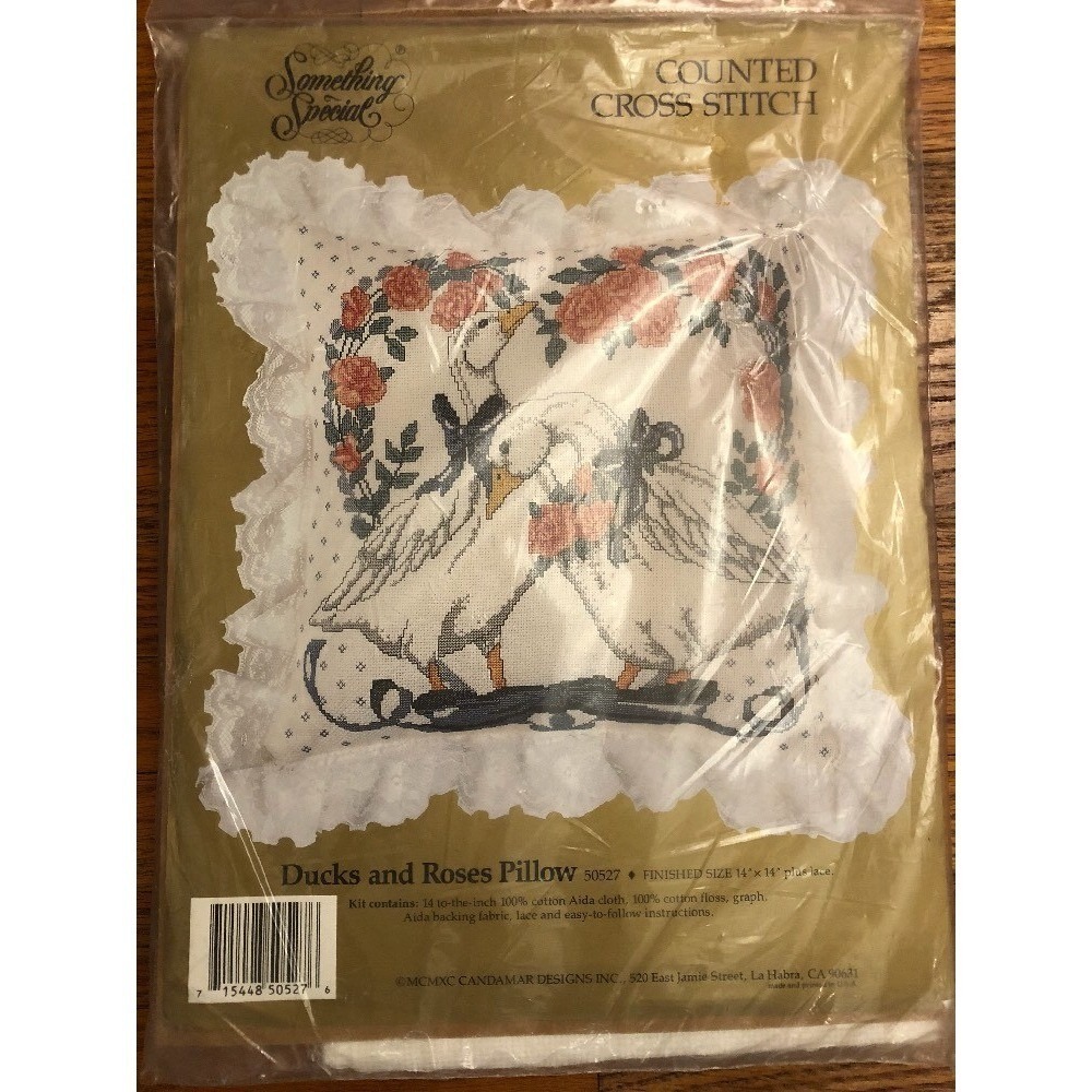 Something Special Counted Cross Stitch ' Ducks And Roses Pillow' 14" X 14" New